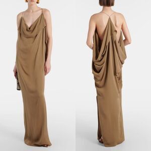 KHAITE Dandora Draped Silk Gown In Brown Size US6 $2400